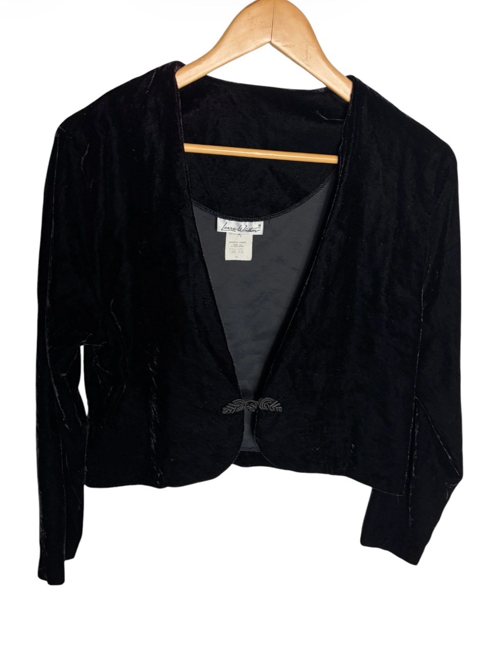 Vintage black velvet cropped blazer jacket with toggle closure size M